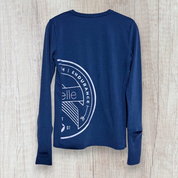 Oiselle Graphic Long Sleeve Running Top Crest Logo Blue Wicking XS (2) - Picture 2 of 3